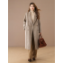 Mocha women's double-faced wool coat with notched lapel, double-breasted, long length, and waist-tie for autumn/winter new collection